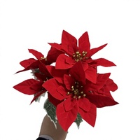 Bouquet de fleurs artificielles en velours et soie, poinsettia à cinq branches, rouge, pour la décoration de Noël du salon