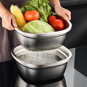 Stainless Steel Square Colander Large Draining Basket For Rice Vegetables <b>Hand</b> <b>Wash</b> Only - Product Image 2