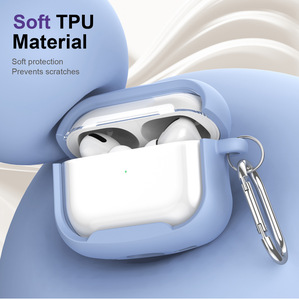 Funda de Silicona para Apple <span class=keywords><strong>AirPods</strong></span> Pro <span class=keywords><strong>2</strong></span>/1/3/4 con Cubierta Transparente de PC, Protectora a Prueba de Golpes con Llavero - Product Image 3