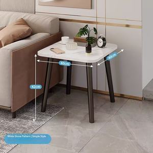 Table <span class=keywords><strong>d</strong></span>'appoint moderne à motif marbre carré, table à 2 niveaux avec pieds en métal robustes, petite table de chevet pour petits espaces - Product Image 6