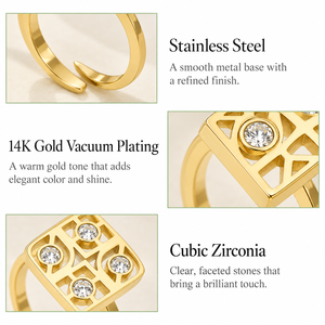 Adjustable Open Gold Tone Stainless Steel <b>Ring</b> with Cubic Zirconia - Product Image 3
