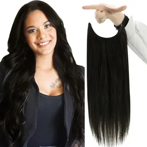 Extensions de cheveux naturels blonds Remy lisses avec fil de pêche et 3 clips – Extension de cheveux à fil invisible - Product Image 1