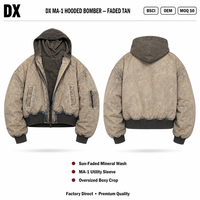 Blouson bomber à capuche MA-1 surdimensionné et court, avec manches zippées, délavé au soleil et effet délavé personnalisé, pour fabricants OEM ODM de marques