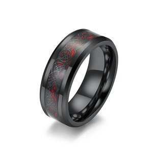 Anillo de acero de tungsteno para hombre, diseño de dragón, incrustaciones de fibra de carbono, ajuste de canal, uso diario - Product Image 5