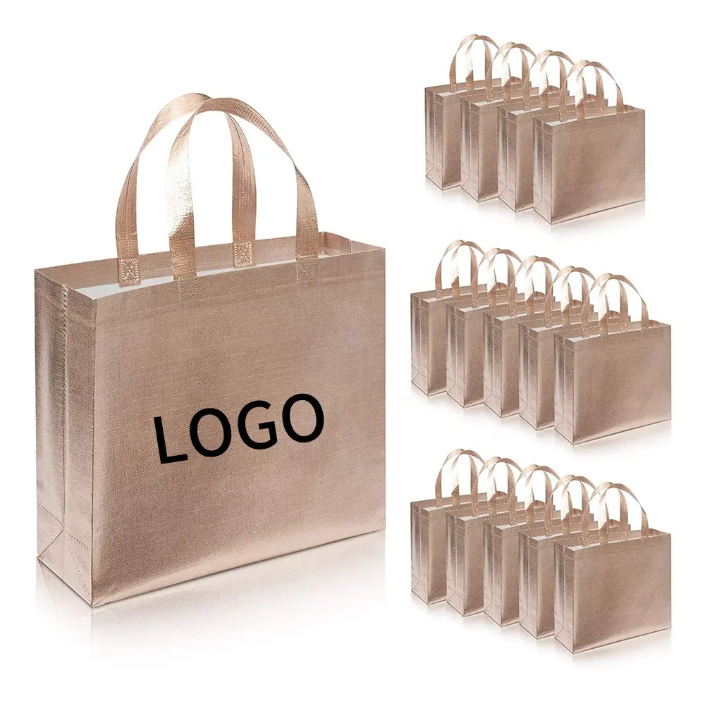 Customized Printing luxury laminated Waterproof Grocery tote Rose gold shopping pp non woven bag For Big Clothes Coat