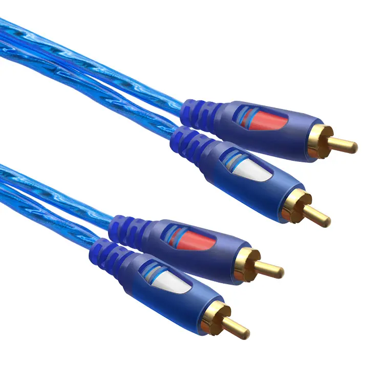 Cable Rca azul transparente de alta calidad de fábrica, Cable macho a macho, estéreo, 2rca a 2RCA, Audio, vídeo, AV