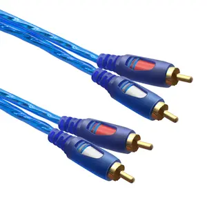 Factory High quality transparent blue Rca To 2rca RCA Cable Male To Male Stereo 2RCA To 2RCA Audio Video AV Cable