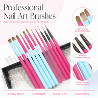 Lot de 11 pinceaux polyvalents multi-tailles pour nail art, personnalisables avec logo, outils de manucure populaires pour la peinture au gel, les lignes et les motifs floraux