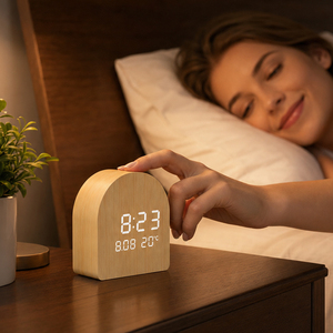 Horloge de table numérique intelligente LED <span class=keywords><strong>en</strong></span> bois, mini, simple, portable, avec affichage de la température, pour la maison, l'hôtel, la décoration, le réveil matinal - Product Image 3