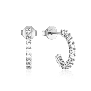 Aretes CANNER Simples de Plata Esterlina S925 con Moissanita en Forma de C, Clásicos para Mujer, Aretes Finos para Boda - Product Image 6