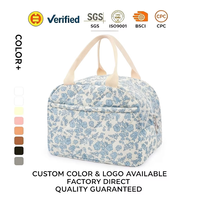 Sac à lunch isotherme portable grande capacité en polyester à motif floral, conservation de la chaleur pendant 12h, pour le camping en plein air, les voyages, logo personnalisé