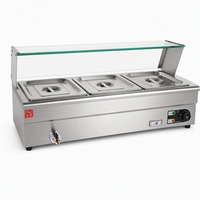 Bain-marie électrique commercial en acier inoxydable avec protection anti-éclaboussures en verre, table vapeur de buffet 1,5 kW pour restaurant et traiteur