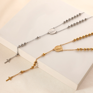 Collar <span class=keywords><strong>de</strong></span> Cuentas Religiosas <span class=keywords><strong>de</strong></span> Acero Inoxidable, Chapado en <span class=keywords><strong>Oro</strong></span>, con Cuentas Redondas, Colgante <span class=keywords><strong>de</strong></span> Cruz, Collar <span class=keywords><strong>de</strong></span> <span class=keywords><strong>Rosario</strong></span> <span class=keywords><strong>para</strong></span> <span class=keywords><strong>Hombre</strong></span> y Mujer - Product Image 3