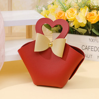 Pochette Cadeau en Similicuir Style Ins avec Nœud Cœur, Boîte à Bonbons de Mariage, Pochette Cadeau, Sac de Retour pour Fête