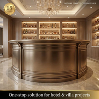 Fabricant depuis 15 ans, comptoir de bar circulaire en bronze sur mesure, bureau de réception moderne en métal pour lieu de luxe