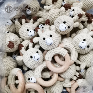 Sonajero de ciervo de ganchillo TK, cabeza de animal, hecho a mano con hilo, <span class=keywords><strong>amigurumi</strong></span>, <span class=keywords><strong>mordedor</strong></span> de madera, regalos - Product Image 3