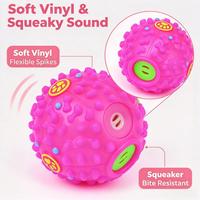 Jouet pour chien en vinyle rose à picots, jouet interactif qui couine pour mâcher, pour chiens de petite et moyenne taille