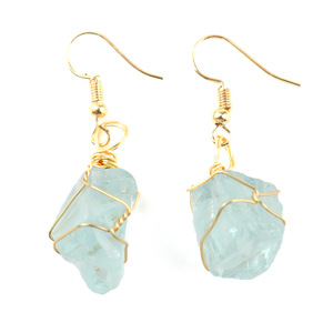Pendientes de cristal de piedra en bruto envuelto en alambre hecho a mano Natural, joyería de cristal de cuarzo rosa, amatista, citrina, fluorita, pendientes para mujer - Product Image 6