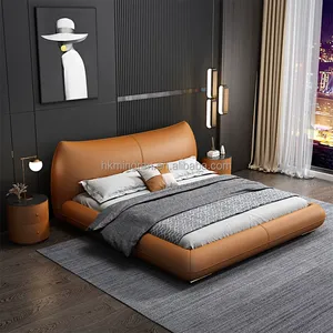 Italian Minimalist Light Luxury Modern High Quality King Size Leather <b>Bed</b> for Hotel and Home - Product Image 2
