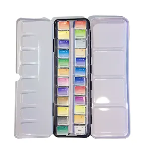 Portátil lata caixa 12/24 cor sólida aquarela pintura conjunto com caixa de lata
