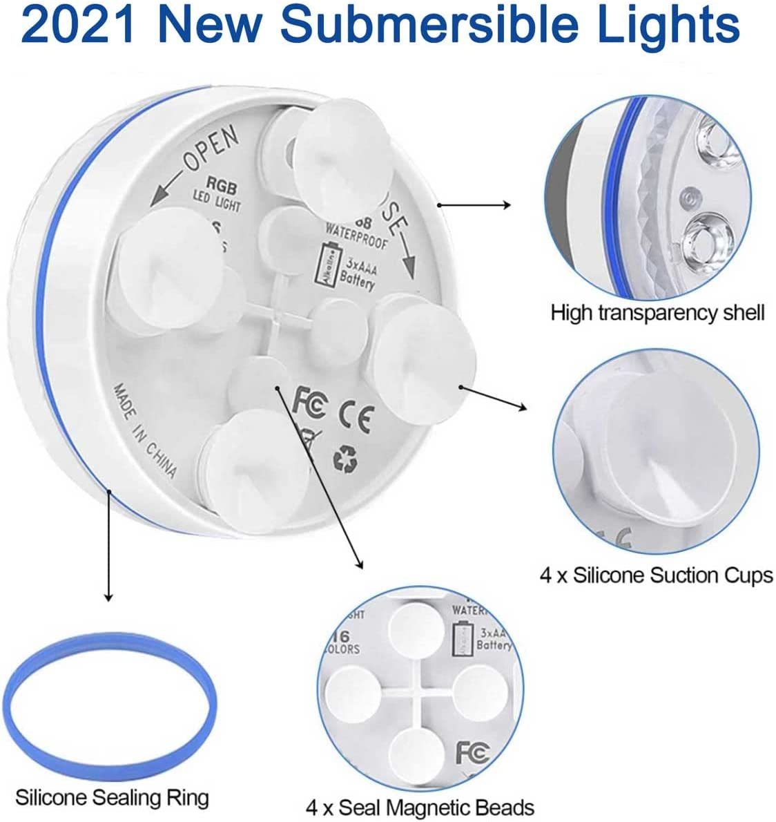 Lumière Submersible, Lampe de Piscine Anti-Fuite RGB Multicolore IP68 Lumière Submersible, Lampe de Piscine Anti-Fuite RGB Multicolore IP68