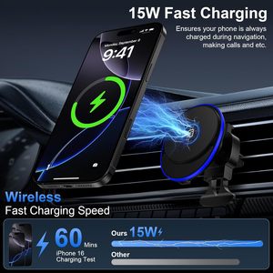 Chargeur sans fil magnétique pour voiture, charge rapide 15W pour téléphones Apple, fixation sur tableau de bord - Product Image 2