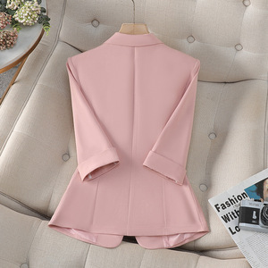 Women's Light Blue Blazer Three Quarter Sleeve Solid Color Breathable Casual Top - Product Image 3