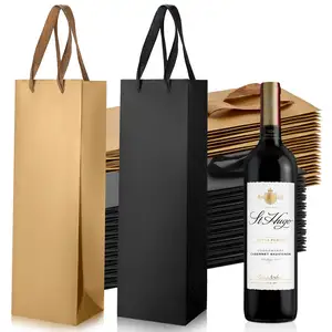 Manufacturer Design Custom Printed Logo Red Wine Packaging Bags with Handle
