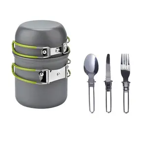 Juego de utensilios de cocina antiadherentes para acampada, juego de utensilios de cocina de acero inoxidable de aleación de aluminio, olla