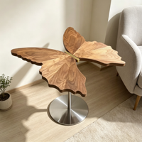 Table d'appoint en bois convertible en forme de papillon, table décorative créative, table basse en bois massif avec base en métal pour la maison