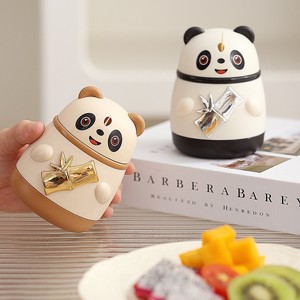Panda Style Push Button Automatic Toothpick Holder Plastic Durable Household Container Caramel Black - Product Image 4
