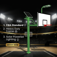 Support de basket-ball carré à énergie solaire, poteau robuste, système d'éclairage LED, panier de basket extérieur conforme aux normes FIBA