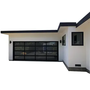 Porta de garagem de vidro de alta qualidade, barata, para residencial, com abridor de controle remoto automático, seccional de alumínio, design de cor preta