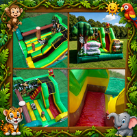 Château gonflable commercial à thème animalier safari avec toboggan et souffleur pour enfants, idéal pour les fournisseurs et usines