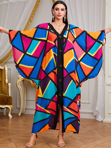 Robe de plage ample à boutons et col en V imprimée style <span class=keywords><strong>boubou</strong></span> <span class=keywords><strong>africain</strong></span> grande taille pour femme, caftan musulman, vente en gros - Product Image 3