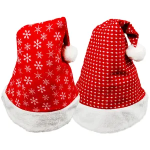 Großhandel warmer Baumwoll-Weihnachtsmütze gestrickte Weihnachtsmann-Mütze mit Schneeflocken-Design für Weihnachtsfeier