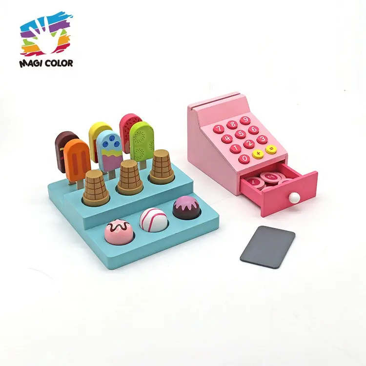 Cash Register Toy Customize Pretend Paly Wooden Ice Cream Cash Register Toy For Kids W10A156