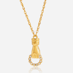 Collar con colgante de mano de la amistad Feng Shui, amuleto de acero inoxidable con diamantes de imitación para mujer, regalo de joyería - Product Image 1