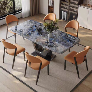 <strong>Super</strong> Crystal Stone Waterproof Foldable Dining Table Set 6 Chairs Modern Hotel Villa Metal <strong>Furniture</strong> - Product Image 3