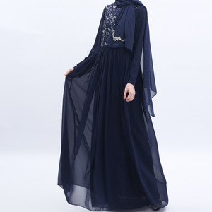 mousseline de soie Sequin poitrine à manches longues Botton couches transparentes femmes musulmanes élégant été printemps Abaya - Product Image 3