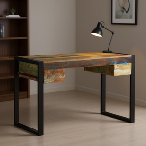 <b>Reclaimed</b> <b>Wood</b> Office <b>Desk</b> Solid <b>Wood</b> Rustic Design Antique Finish Freestanding 2 Storage Compartments - Product Image 2