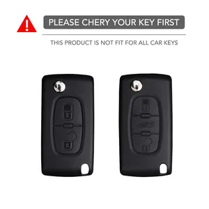 Étui de protection pour <span class=keywords><strong>clé</strong></span> à 2 ou 3 boutons pour Citroën C-Crosser C3 C4 Picasso Berlingo, compatible <span class=keywords><strong>Peugeot</strong></span> Partner Tepee <span class=keywords><strong>207</strong></span> 307 308 407, avec porte-clés - Product Image 2