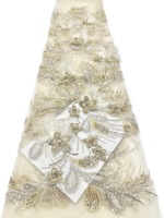 Tissu en dentelle africaine bleu royal avec broderie florale et paillettes pour robes de mariée et vêtements de luxe