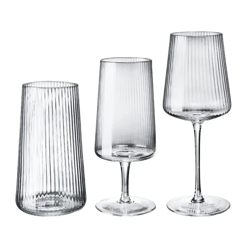 Banquet Bar Party Wedding Creative Trapezoidal Handmade Crystal Clear Stemless Drinking Glass Cup Striped Wine Glass Goblet
