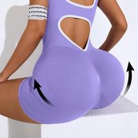 Combinaison de yoga une pièce côtelée pour femme avec logo personnalisé, tenue de sport dos nu, ensemble short et body de gym