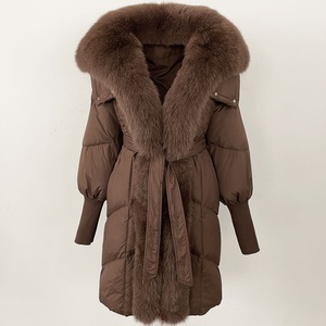 Mode hivernale, veste <span class=keywords><strong>longue</strong></span> en duvet de canard blanc à capuche et ceinture détachable pour femmes - Product Image 6
