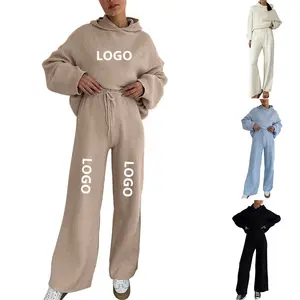 Custom Ladies Embroidery Logo&Size Rib Jogger Set Tracksuit Fashion Two Piece Active Wear Set For Women Clothing