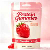 Gummies protéinés au goût fraise pour adultes, marque privée, 17g de protéines de haute qualité par portion, soutien à la récupération musculaire et à l'énergie