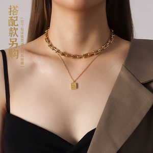 Collar de Acero Inoxidable Estilo Corte - <span class=keywords><strong>Shi</strong></span> Chang an, Color Oro Rosa, Cuadrado, para Mujer, Cadena para Clavícula, Simple e Individual, P727 - Product Image 5