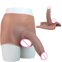 Pantalones de silicona de cintura alta para hombre con funda realista para pene, funda artificial para pene con orificio